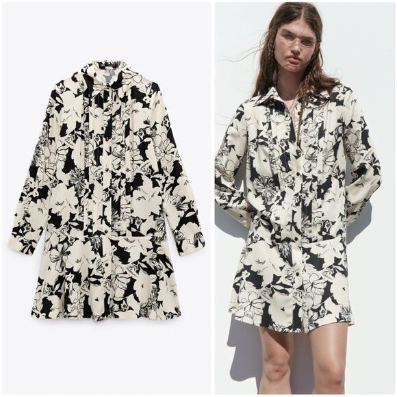 PRINTED SHIRT DRESS
ECRU / BLACK - Picture 1 of 10